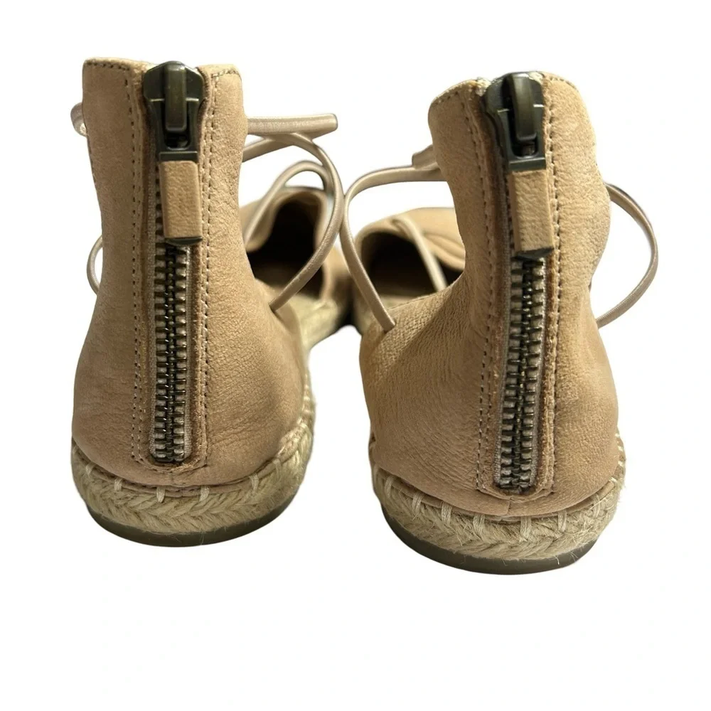 Eileen Fisher Tan Taupe Suede Leather Closed Toe Espadrilles, Size 7.5